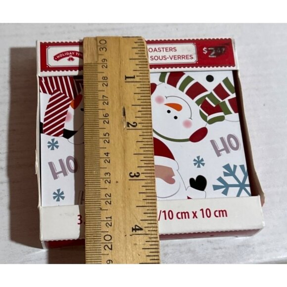 Santa & Snowman Coasters Set of 4 Holiday Time 4" X 4" Christmas - Picture 3 of 4